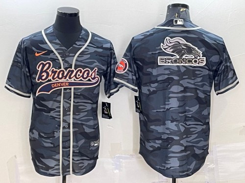 Men's Denver Broncos Gray Camo Team Big Logo With Patch Cool Base Stitched Baseball Jersey